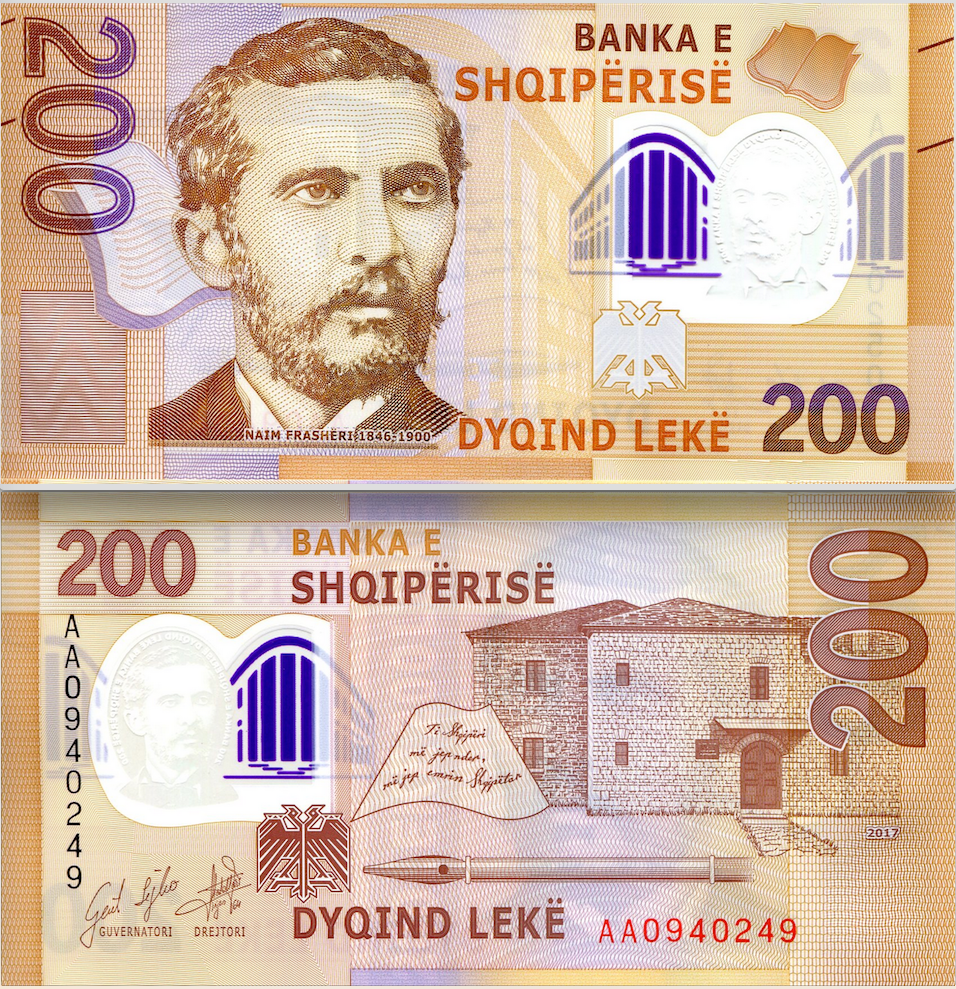 Billete De Albania 200 Lek Polímero (2017) Naim Frasheri