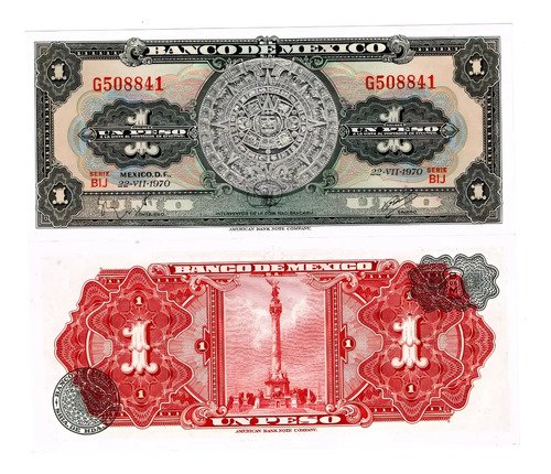 Billete 1 Un Peso Calendario Azteca  Nuevo Sin Circular 1970