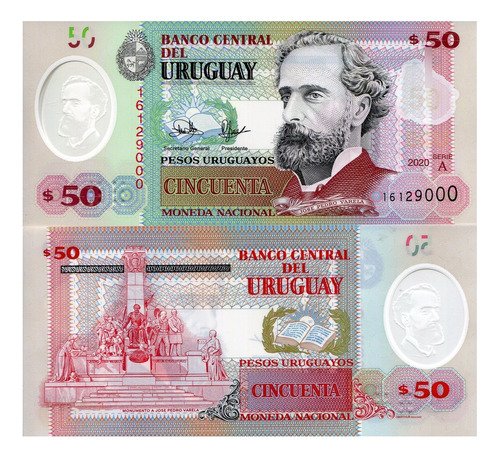 Billete De Uruguay 50 Pesos Polímero Nuevo Sin Circular 2020