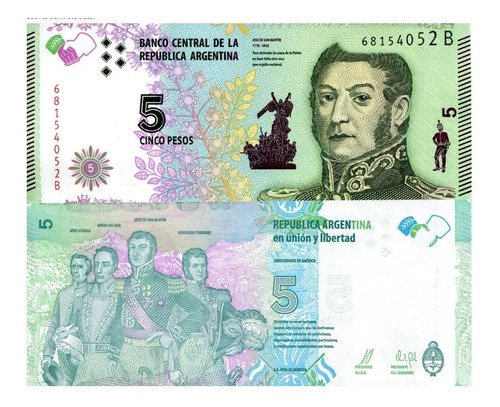 Billete De Argentina De 5 Pesos Libertadores De America 2015