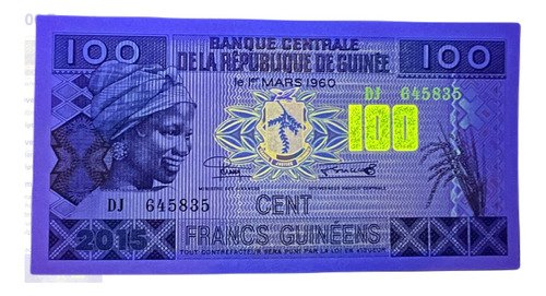 Billete De Guinea De 100 Francos, Nuevo Sin Circular, 2015