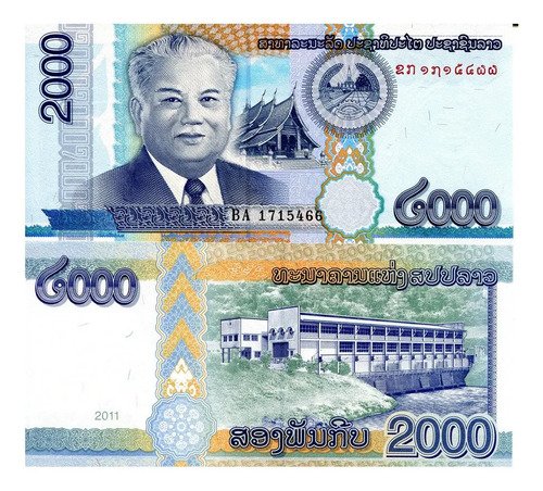 Billete De Laos 2,000 Kip 2011, Nuevo Sin Circular