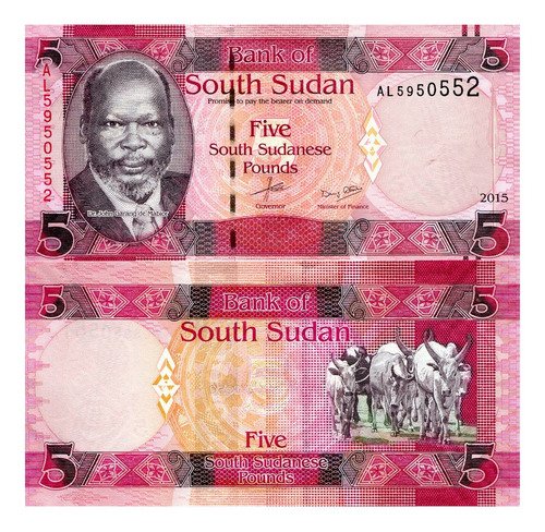 Billete De Sudán Del Sur 5 Pounds, 2015, Nuevo Sin Circular