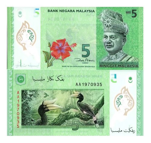 Billete De Malasia 5 Ringgit, Polimero, Nuevo Sin Circular