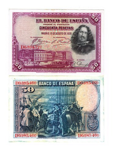 Billete De España De 50 Pesetas, Pintor Diego Velázquez 1928