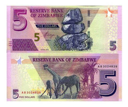 Billete De Zimbabue 5 Dolares, 2019 Nuevo Sin Circular