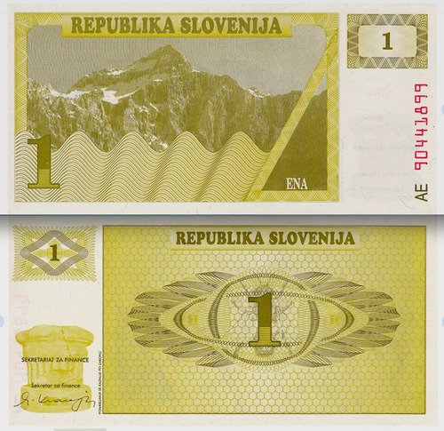Billete De Eslovenia De 1 Tólar 1990, Montaña Triglav Nuevo