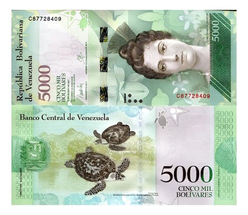 Billete De Venezuela 5,000 Bolívares, Tortugas De Carey 2017