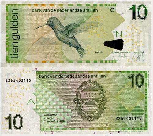 Billete De Antillas Holandesas 10 Gulden Nuevo, Colibrí 2011