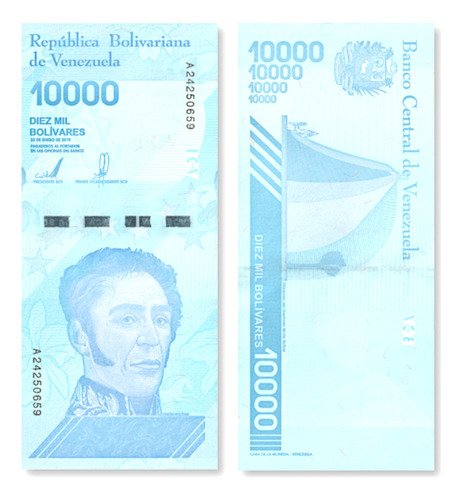 Billete De Venezuela 10,000 Bolívares Soberanos Bolívar 2019