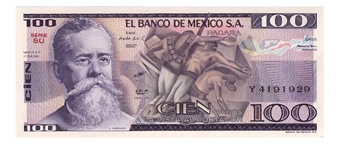 Billete De Mexico 0 Pesos Venustiano Carranza Nvo. Sin C