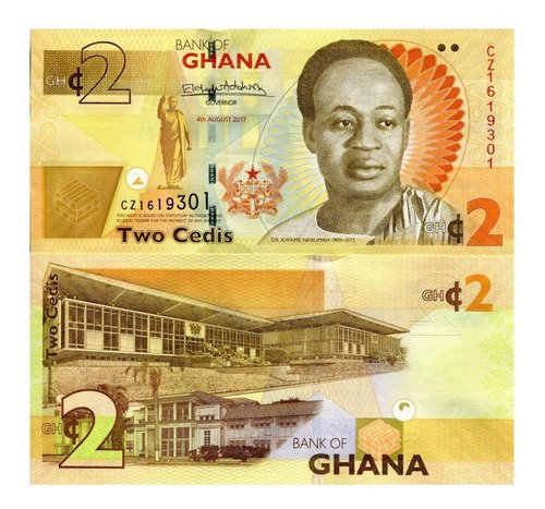 Billete De Ghana De 2 Cedis Dr. Kwame Nkrumah 2017 Nuevo S.c