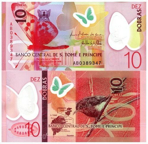 Billete De Santo Tomé Y Príncipe 10 Dobras Nuevo Sc Polímero