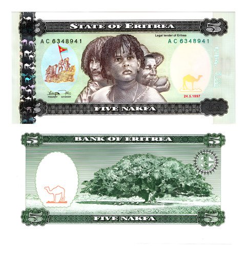 Billete De Eritrea 5 Nakfa Ficus Daar Nvo. Sin Circular 1997