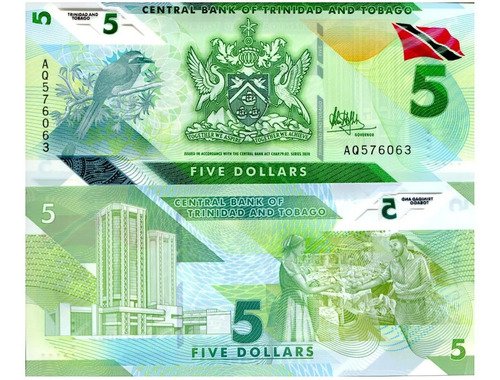 Billete De Trinidad Y Tobago 5 Dollars 2020 Polímero, Pájaro