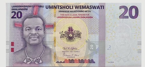 Billete De Suazilandia 20 Lilangeni, Nuevo Sin Circular 2017
