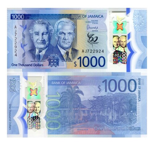 Billete De Jamaica 1000 Dollar Polímero 60º Nuevo Sin C 2022