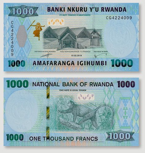 Billete De Ruanda De 1,000 Franco Rwandés, Mono Dorado, 2019