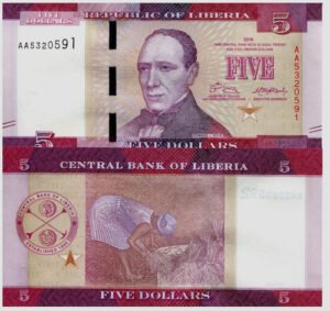 Billete De Liberia 5 Dollars 2016  Nuevo Sin C. Pte. Edward