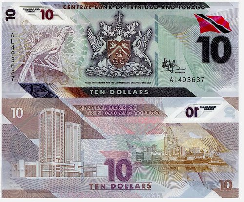 Billete De Trinidad Y Tobago 10 Dollars 2020 Polímero Nuevo