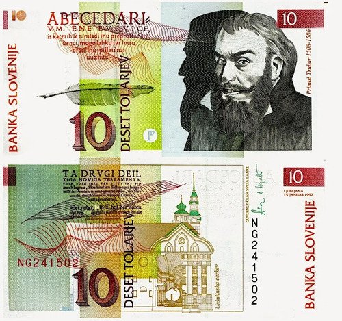 Billete De Eslovenia De 10 Tólar 1992 Primoz Trubar Nuevo Sc