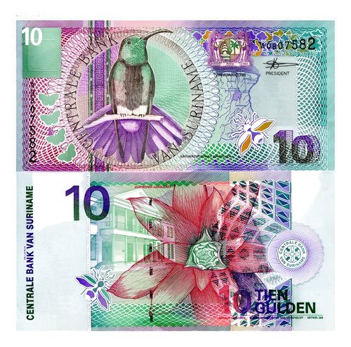 Billete De Surinam 10 Gulden Nuevo Sin Circular 2000 Colibrí