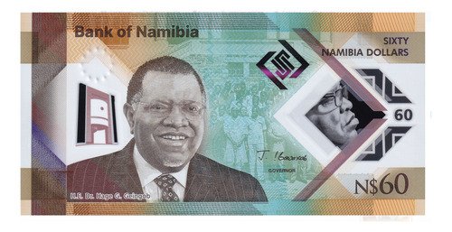 Billete De Namibia 60 Dollar Expresidente Hage Polímero 2025