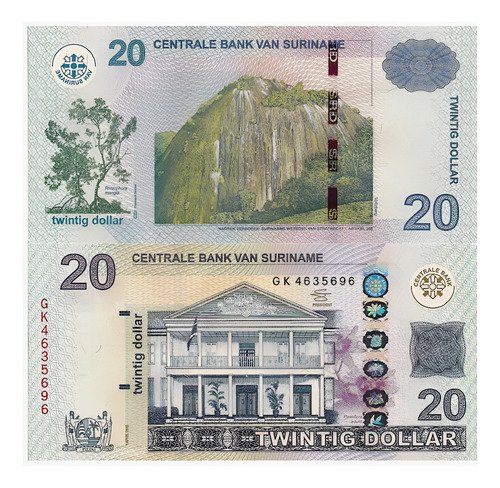 Billete De Surinam De 20 Dollar Nuevo Sin C 2019 Mangle Rojo