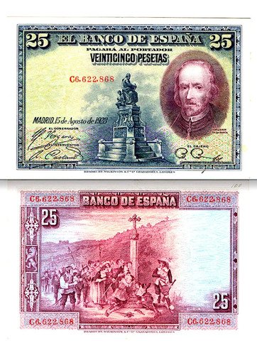 Billete De España 25 Pesetas, Calderón De La Barca 1928
