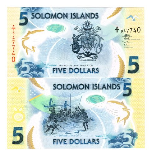 Billete De Las Islas Salomón 5 Dólares, Atún Polímero 2022
