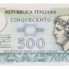Billete De Italia 500 Liras, Dios Mercurio Nuevo Sin C. 1979