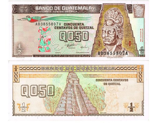 Billete De Guatemala ½ Quetzal, Tecun Uman Nuevo Sin C. 1998