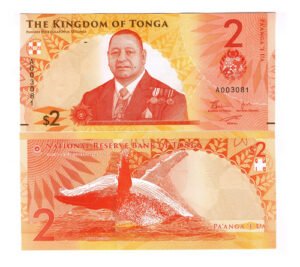 Billete De Tonga 2 Pa'anga 2023 Rey Tupou Vl Ballena Oceanía