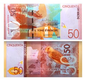 Billete De Santo Tomé Y Príncipe 50 Dobras Mariposa Y Pájaro
