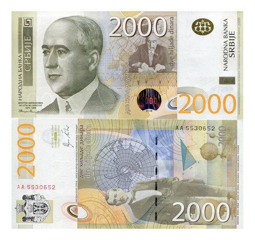 Billete Serbia 2,000 Dinares Milutin Milankovic No Circulado