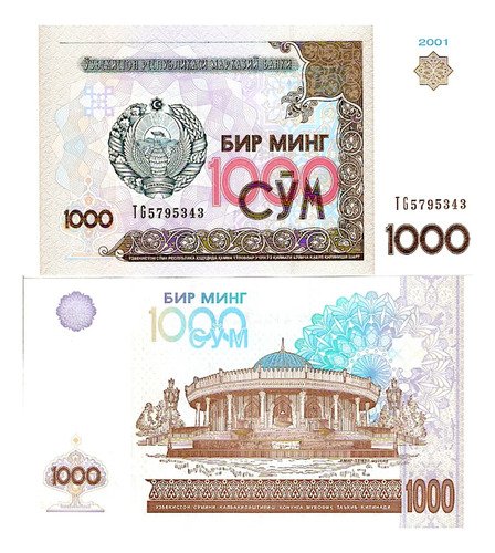Billete De Uzbekistán De 1,000 Som 2001, Nuevo Sin Circular