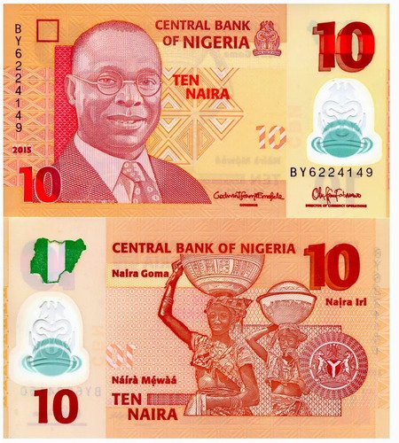 Billete De Nigeria 10 Naira 2015 Polímero Nuevo Sin Circular