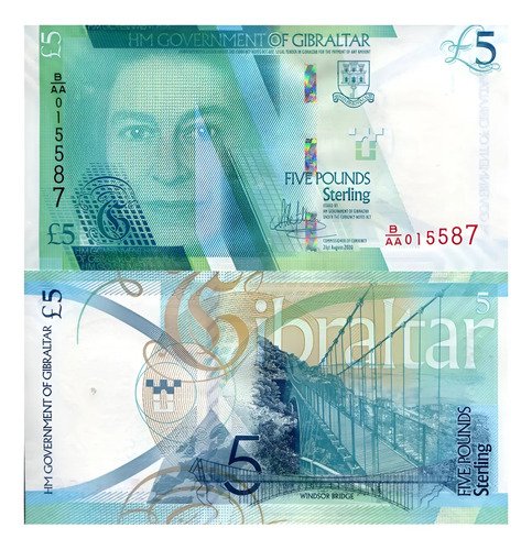 Billete De Gibraltar 5 Libras 2020 Reina Elizabeth Ll Nuevo