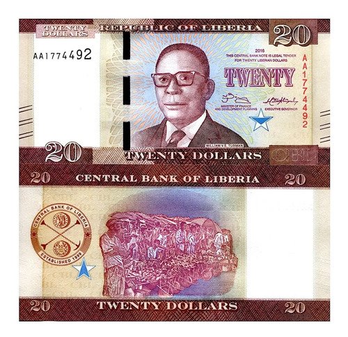 Billete De Liberia 20 Dollars 2016  Nuevo Sin C. Pte. Tubman