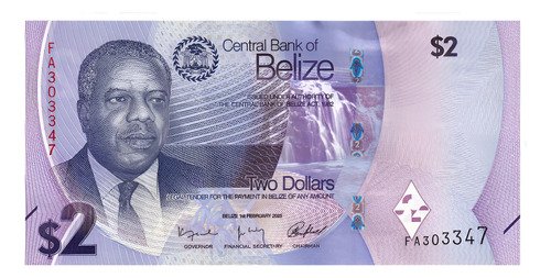 Billete De Belice De 2 Dollares 2025, Philip Goldson