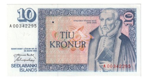 Billete De Islandia 10 Krónur, Arngrímur Jónsso Nuevo Sin C.