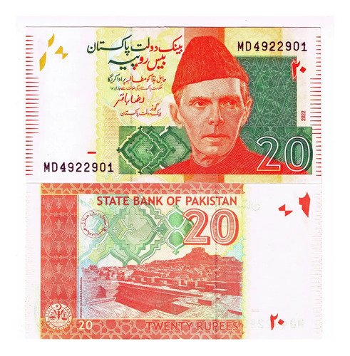 Billete De Pakistán De 20 Rupias, Muhammad Ali Jinnah, 2022