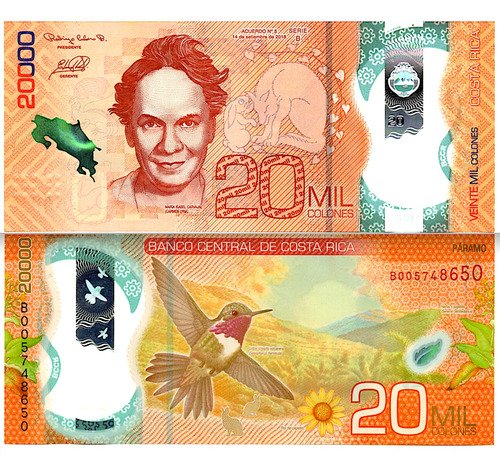 Billete De Costa Rica 20,000 Colones, Colibrí Chispita, 2019
