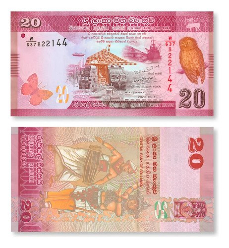 Billete De Sri Lanka 20 Rupias, Búho Nuevo Sin Circular 2022