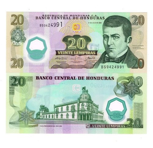 Billete De Honduras De 20 Lempiras Polímero Nuevo Sin C.2008