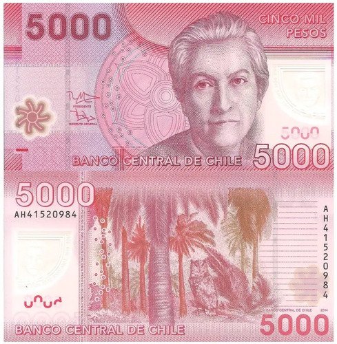 Billete De Chile 5000 Pesos 2014 Gabriela Mistral, Polímero