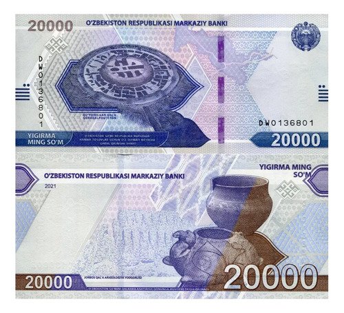 Billete De Uzbekistan 20,000 Som Jonbox-qal'a Nuevo S C 2021