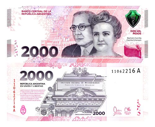 Billete De Argentina De 2,000 Pesos Nuevo Sin Circular 2023