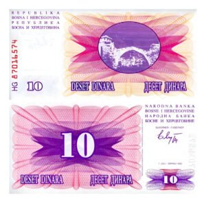 Billete De Bosnia De 10 Dinaras De 1992, Nuevo Sin Circular