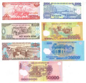Set 7 Billetes De Vietnam Dif De 500 1, 2, 5, 10, 20 Y 50mil